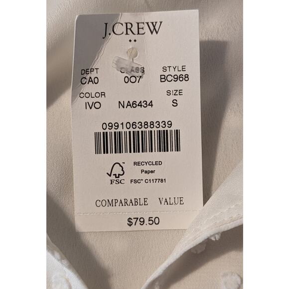 J. Crew NWT Swiss Dot Ivory Ruffle Trim V-Neck Popover Blouse Womens Sz S - Picture 4 of 12